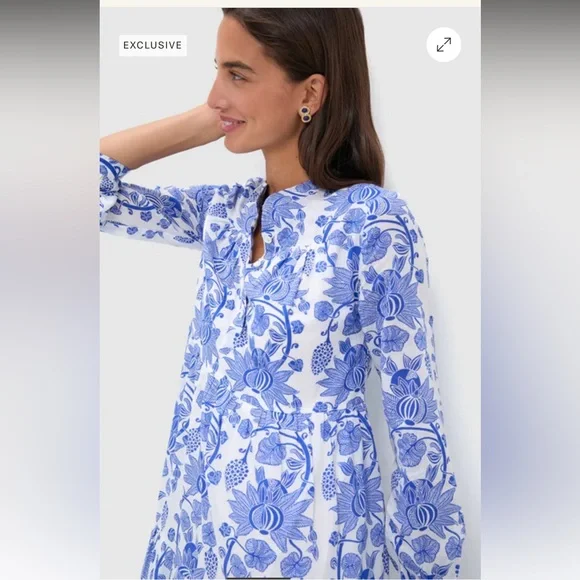 Tuckernuck Ro's Garden Bluefanny Rio Maxi Midi Dress Long Sleeve Boho blue white - Picture 5 of 16